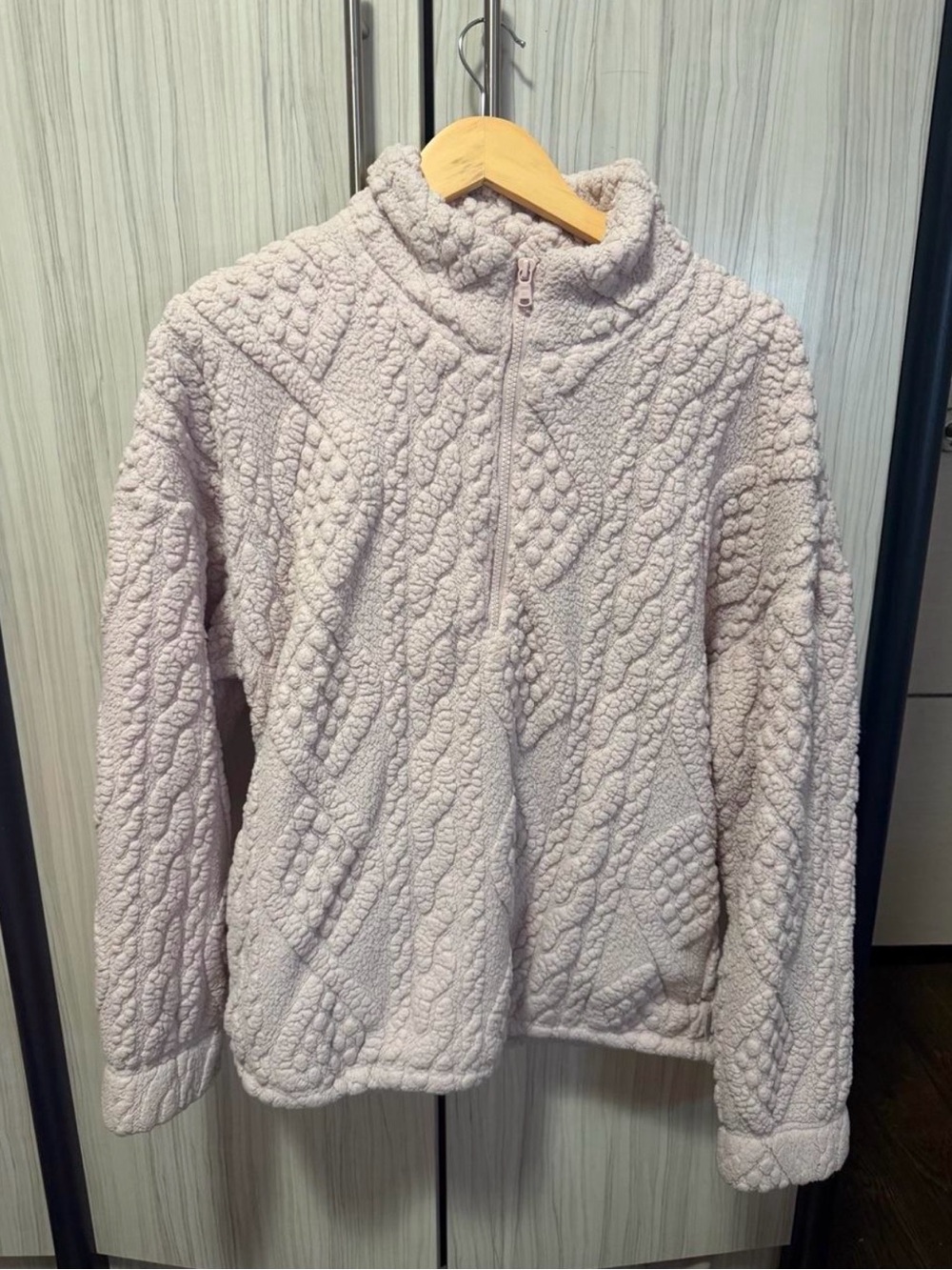 Gilly Hicks Light Pink Sherpa Quarter-Zip Sweater